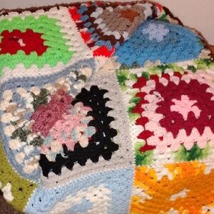 Vintage Granny Square Afghan Multi Colors Cottagecore Cozy Soft
